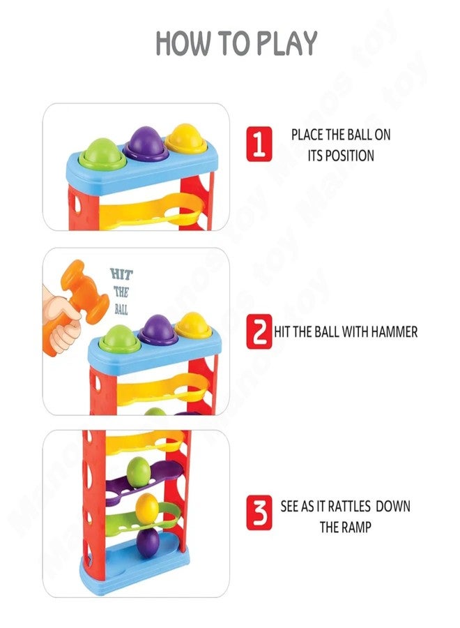 Manos Hammer Knock Ball Toy for Kids, 3 Track Colour Toy Pack of 1 - Image 4